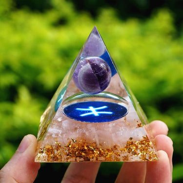 #124 - Handmade Amethyst & Rose Quartz 'PROMOTE SELF-LOVE' PISCES Zodiac ORGONITE Pyramid
